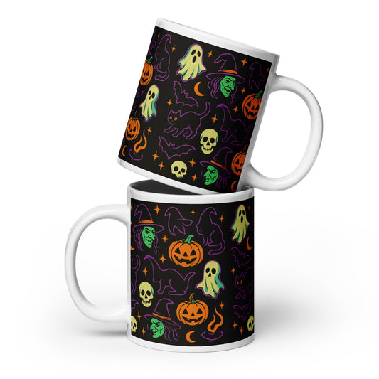 Haunted Halloween Havoc 80s Icon All-Over Print White glossy mug
