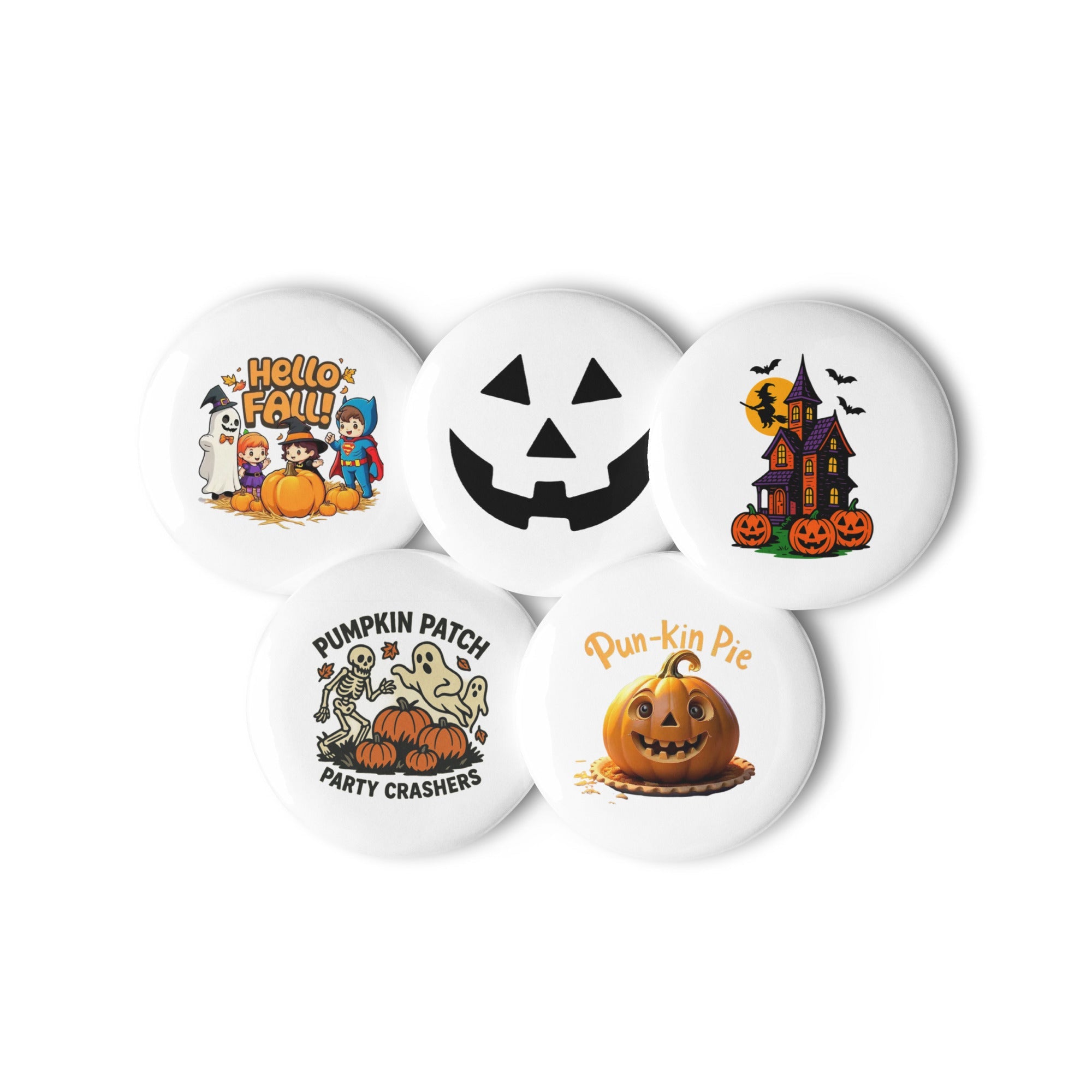 Close-up of collectible enamel Halloween pins from Rare Plus Apparel