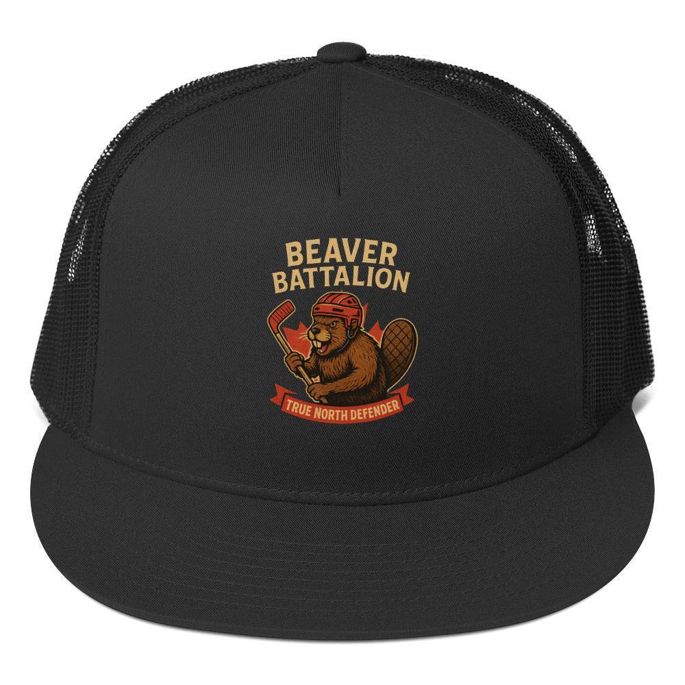 Beaver Battalion – True North Defender Trucker Cap from Rare Plus Apparel – unique movie & pop culture inspired design.