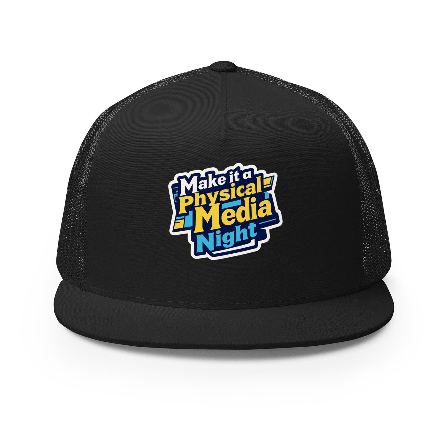 Make it a Physical Media Night Trucker Cap from Rare Plus Apparel – unique movie & pop culture inspired design.