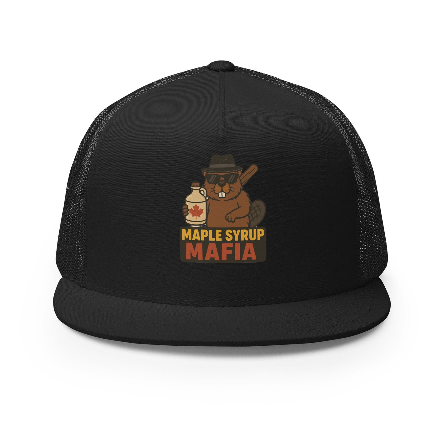 Maple Syrup Mafia Trucker Cap from Rare Plus Apparel – unique movie & pop culture inspired design.