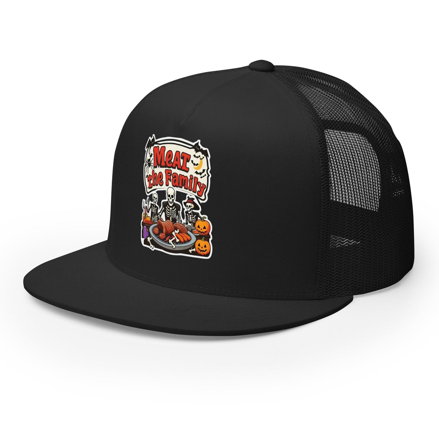 Meat The Family Trucker Cap from Rare Plus Apparel – unique movie & pop culture inspired design.