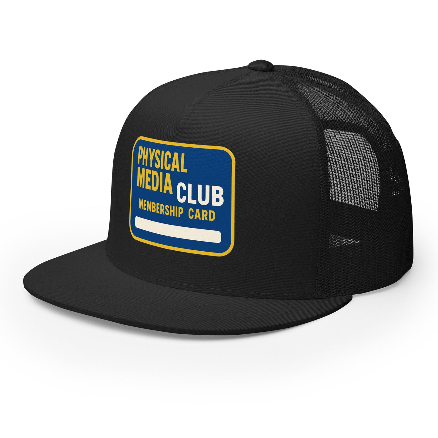 Physical Media Club Trucker Cap from Rare Plus Apparel – unique movie & pop culture inspired design.