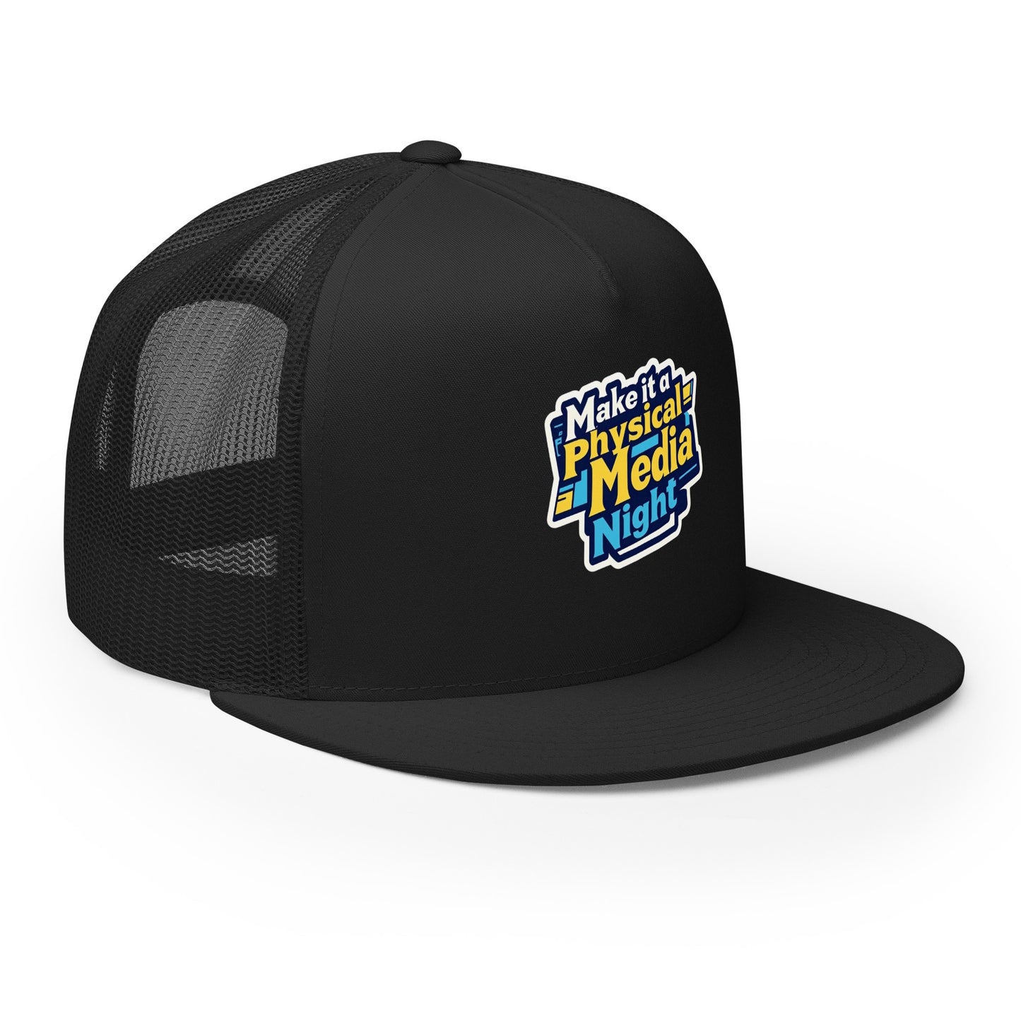 Make it a Physical Media Night Trucker Cap from Rare Plus Apparel – unique movie & pop culture inspired design.