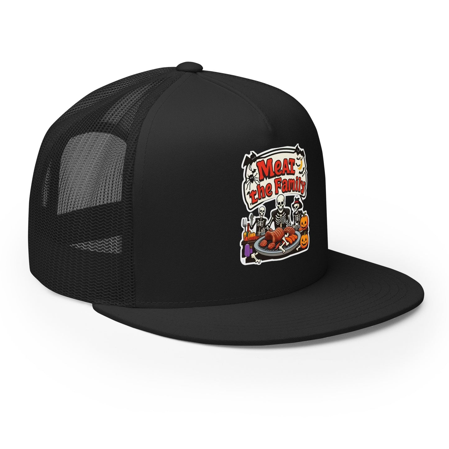 Meat The Family Trucker Cap from Rare Plus Apparel – unique movie & pop culture inspired design.
