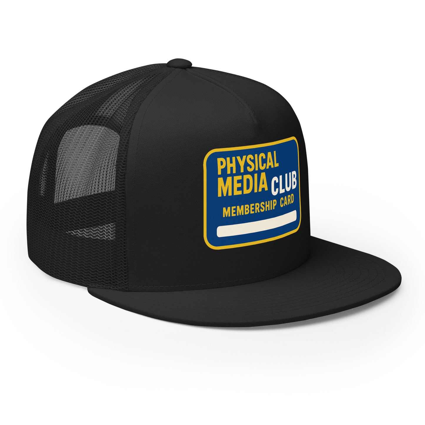 Physical Media Club Trucker Cap from Rare Plus Apparel – unique movie & pop culture inspired design.