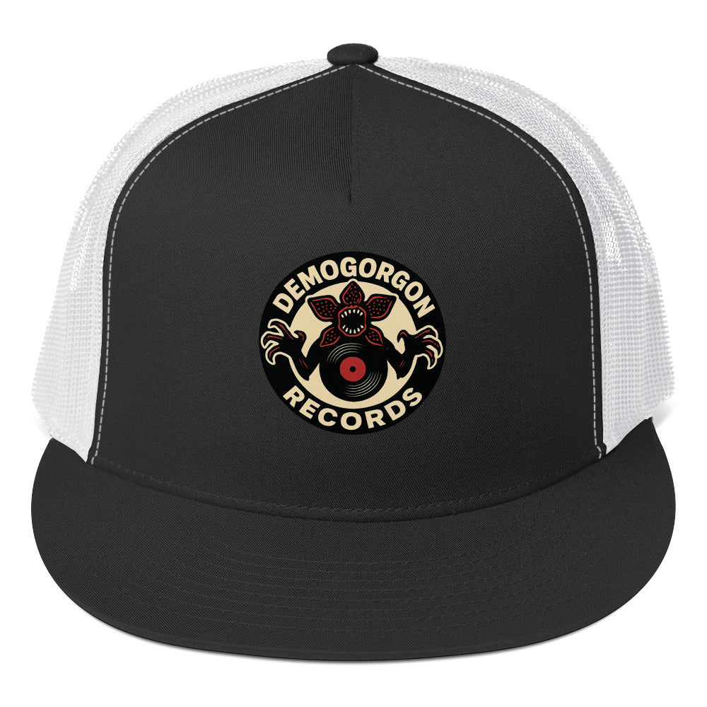 Demogorgon Records Trucker Cap from Rare Plus Apparel – unique movie & pop culture inspired design.