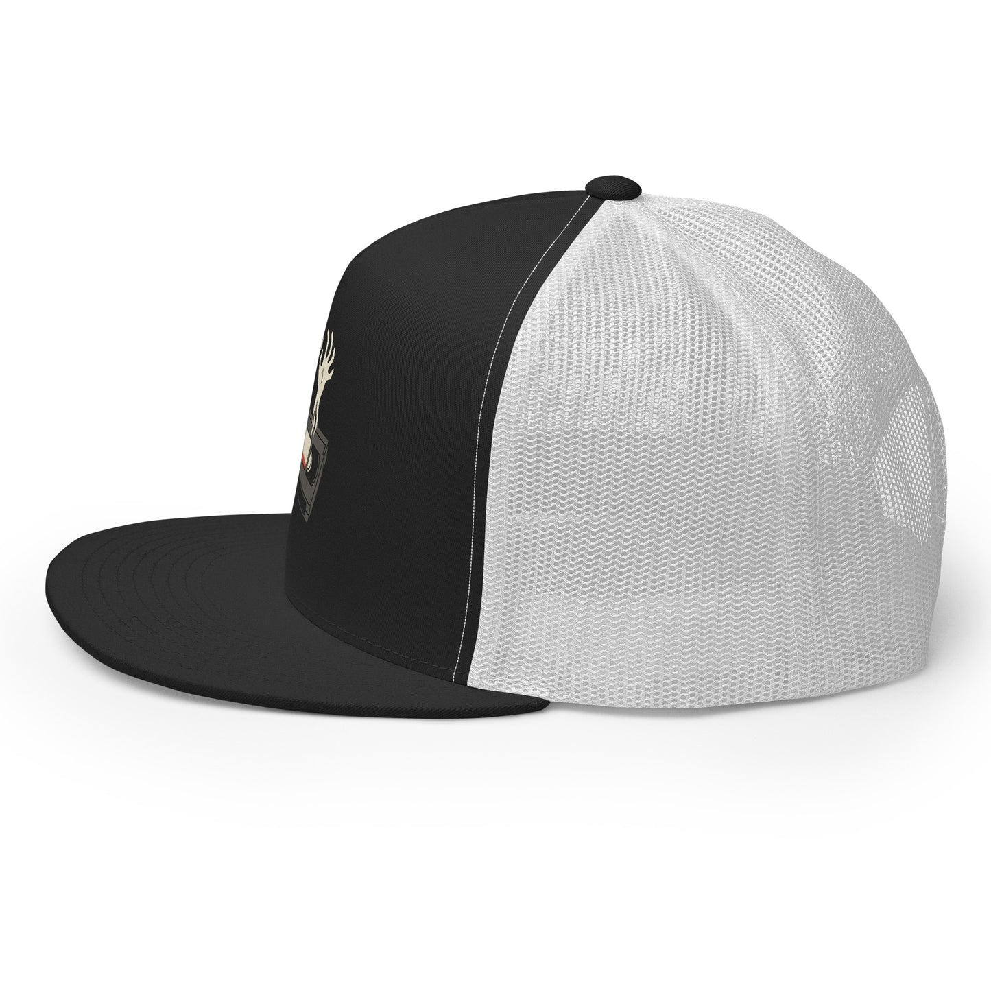 Cursed Media Trucker Cap from Rare Plus Apparel – unique movie & pop culture inspired design.