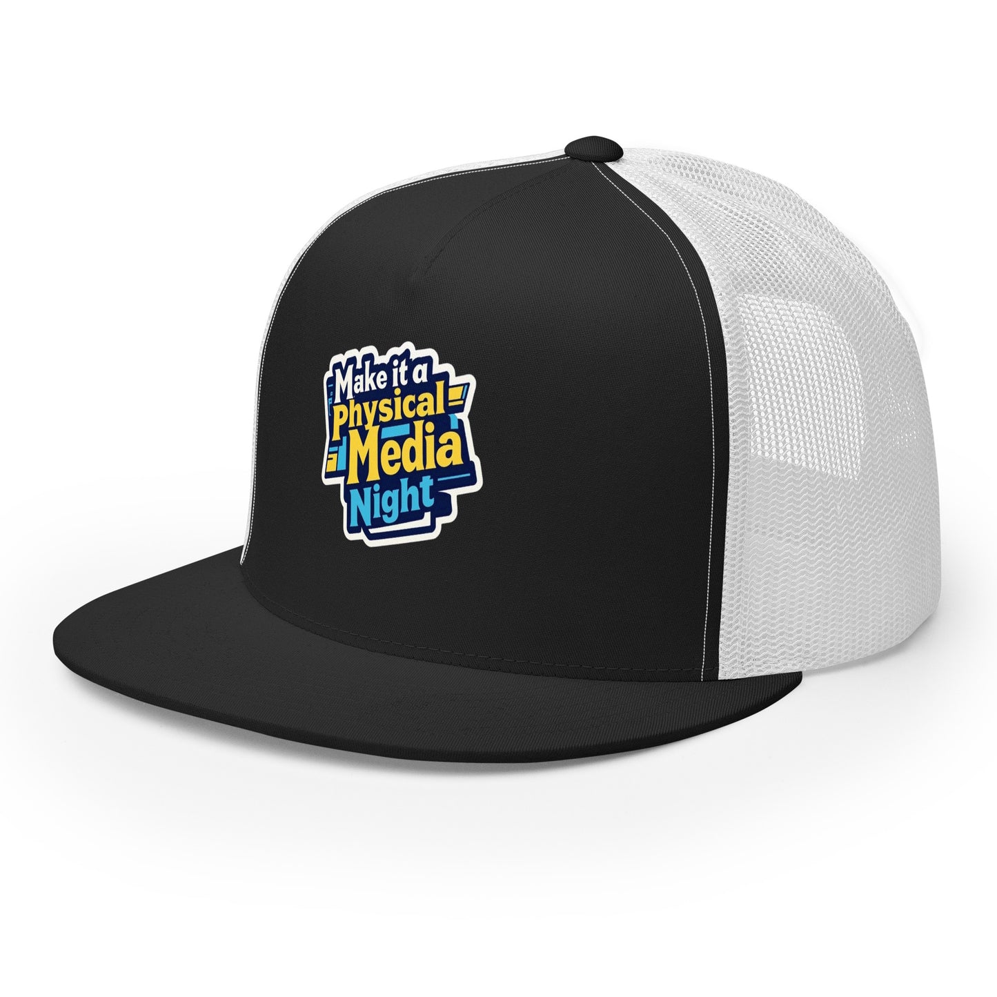 Make it a Physical Media Night Trucker Cap from Rare Plus Apparel – unique movie & pop culture inspired design.