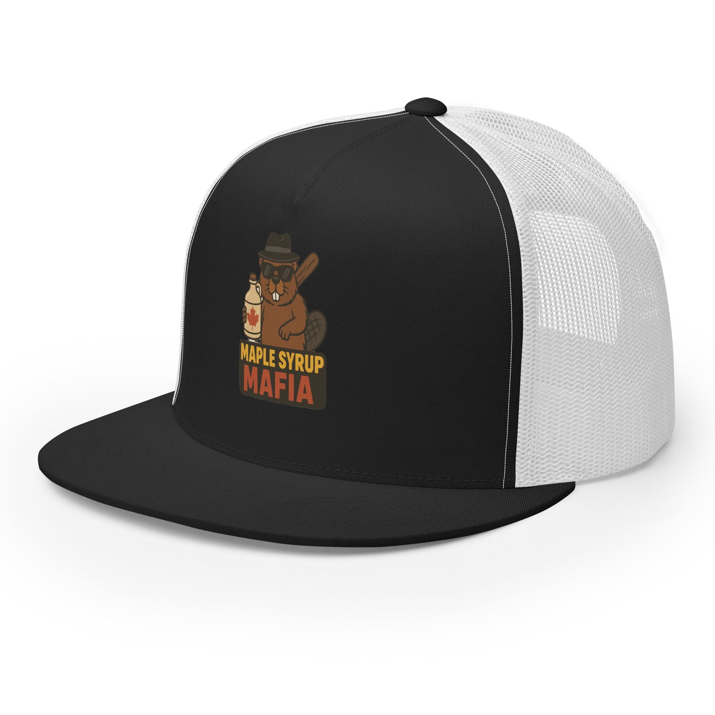 Maple Syrup Mafia Trucker Cap from Rare Plus Apparel – unique movie & pop culture inspired design.