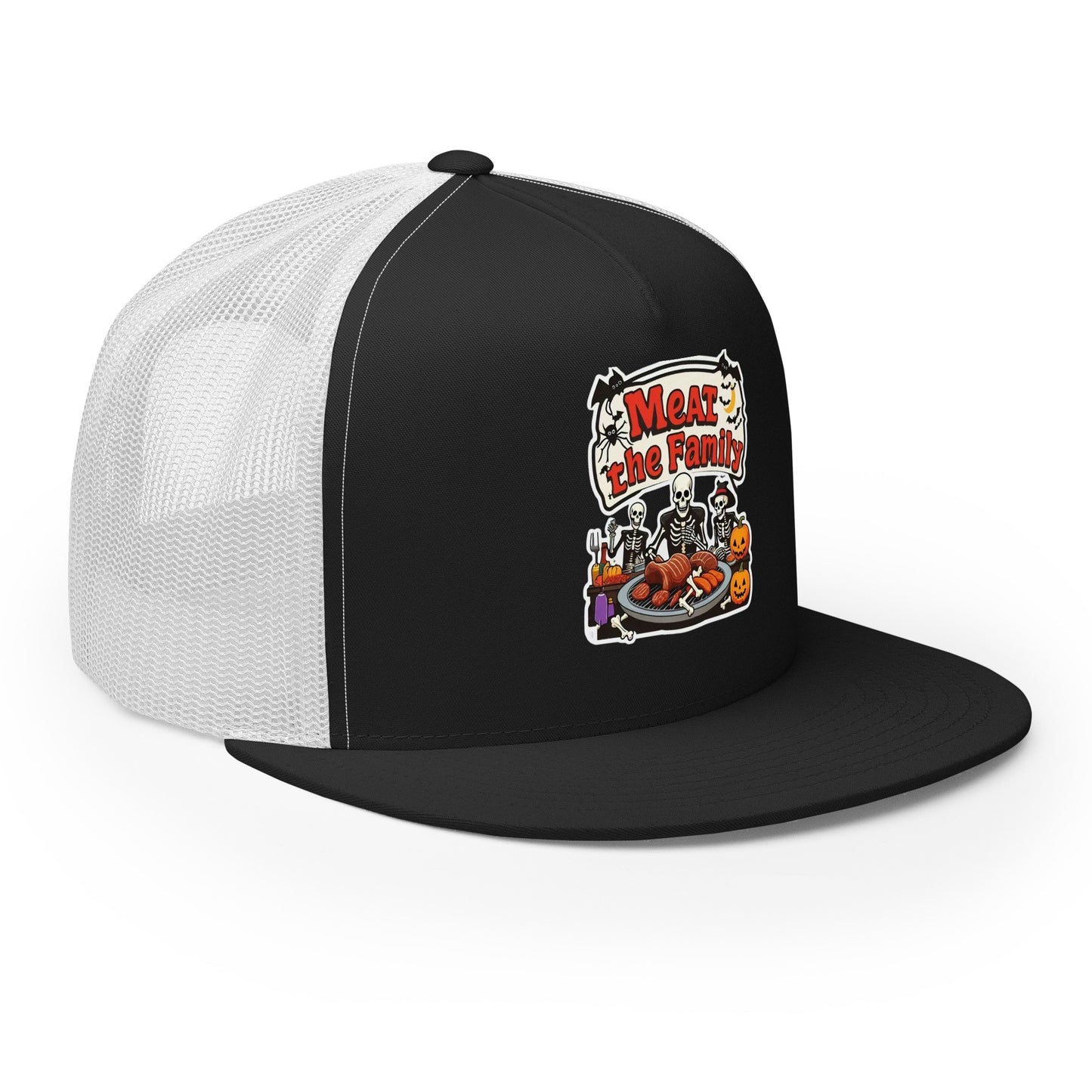 Meat The Family Trucker Cap from Rare Plus Apparel – unique movie & pop culture inspired design.