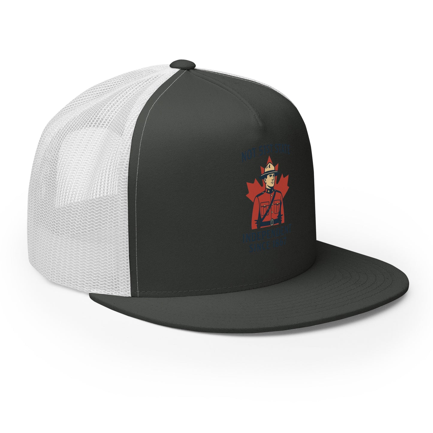 Not 51st State Mountie Trucker Cap from Rare Plus Apparel – unique movie & pop culture inspired design.