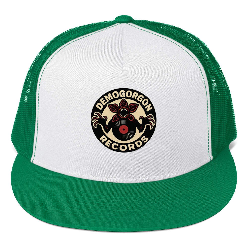 Demogorgon Records Trucker Cap from Rare Plus Apparel – unique movie & pop culture inspired design.