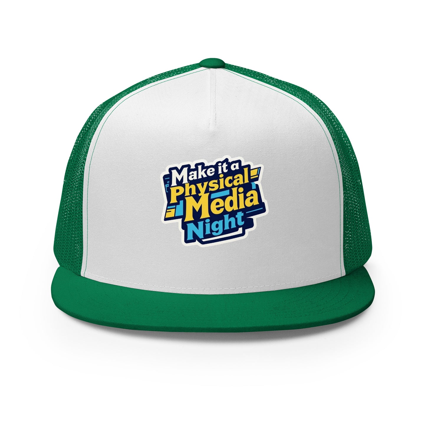 Make it a Physical Media Night Trucker Cap from Rare Plus Apparel – unique movie & pop culture inspired design.