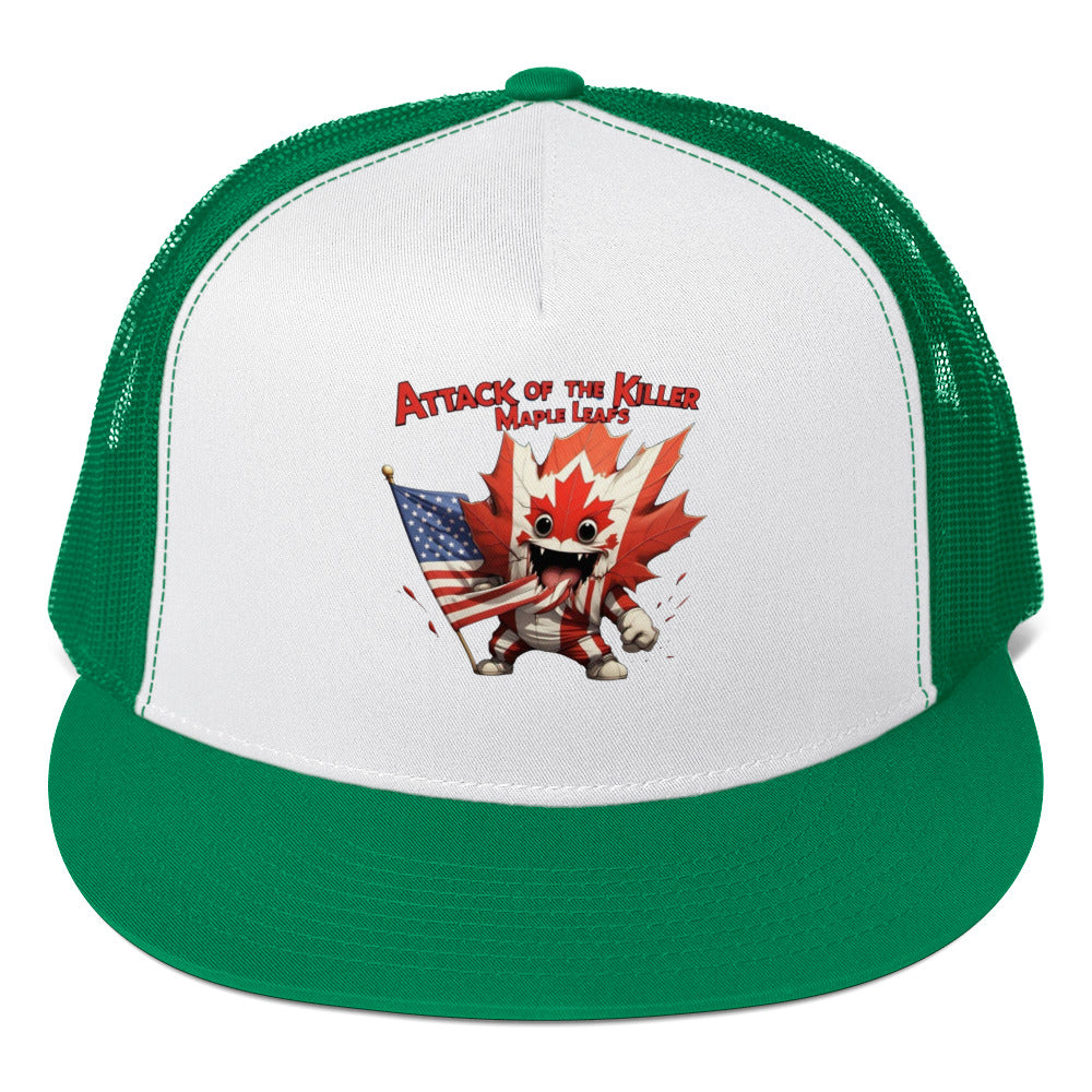 Maple Mayhem Trucker Cap from Rare Plus Apparel – unique movie & pop culture inspired design.