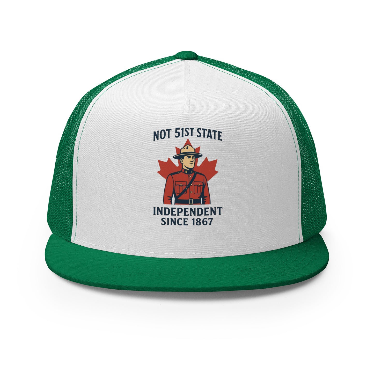 Not 51st State Mountie Trucker Cap from Rare Plus Apparel – unique movie & pop culture inspired design.