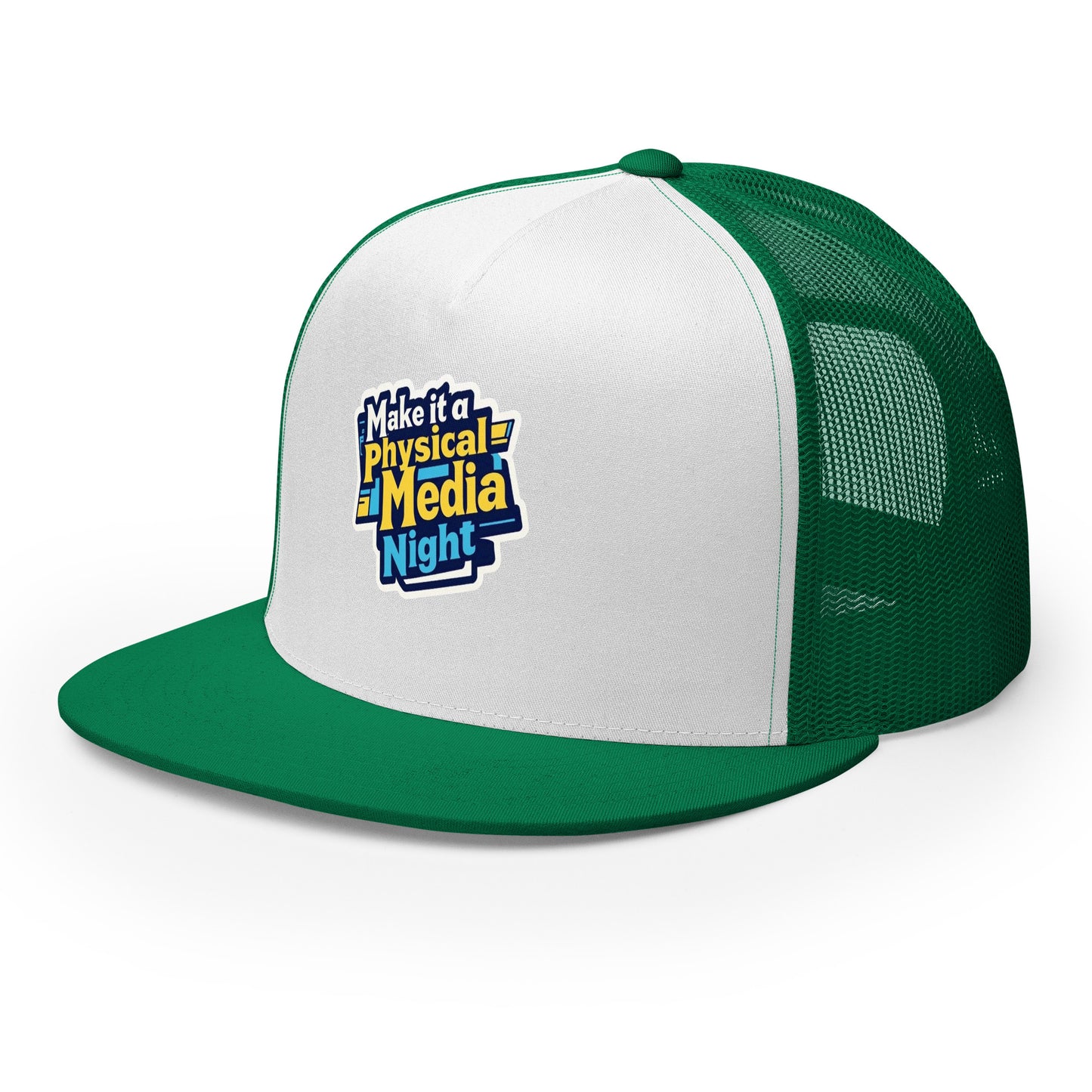 Make it a Physical Media Night Trucker Cap from Rare Plus Apparel – unique movie & pop culture inspired design.