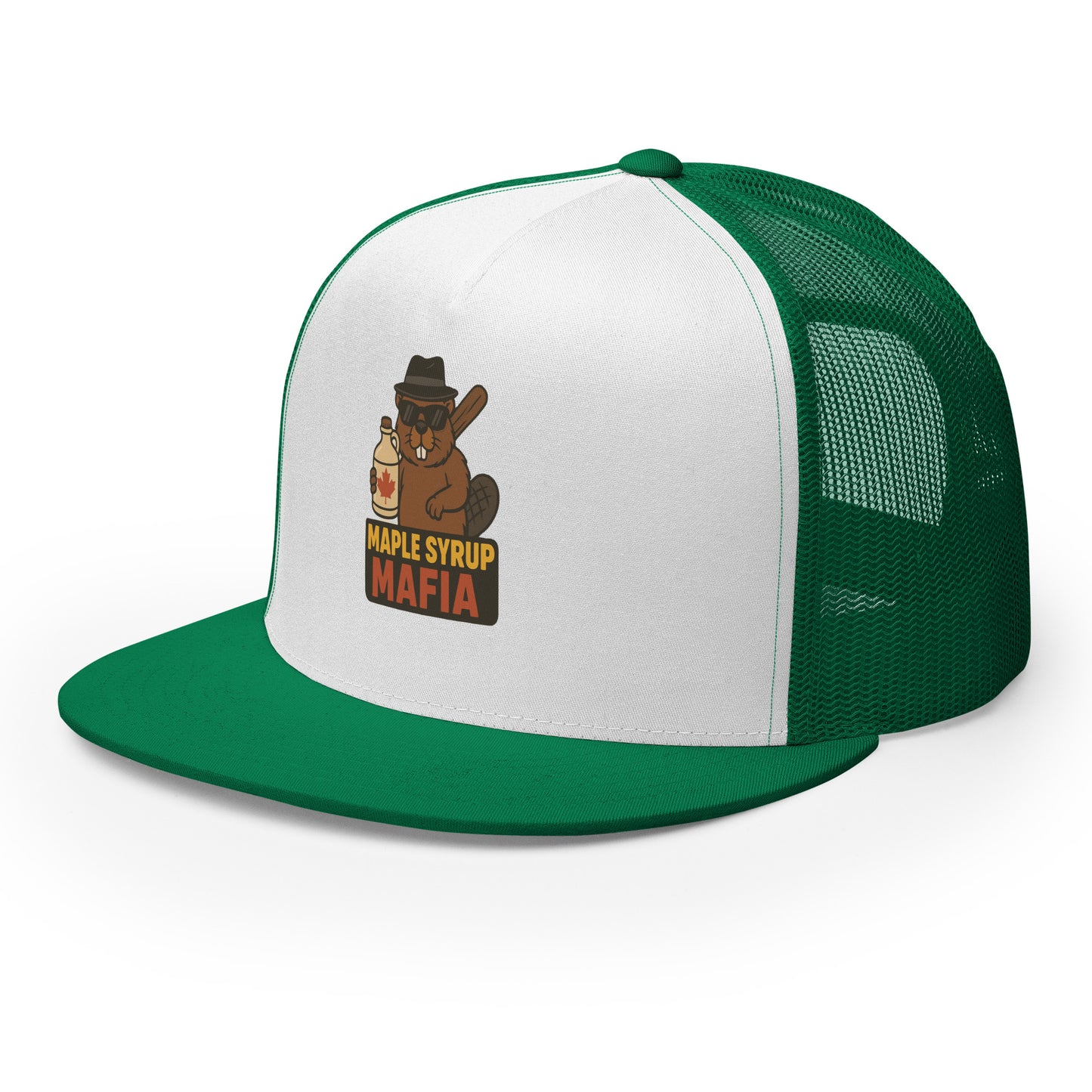Maple Syrup Mafia Trucker Cap from Rare Plus Apparel – unique movie & pop culture inspired design.