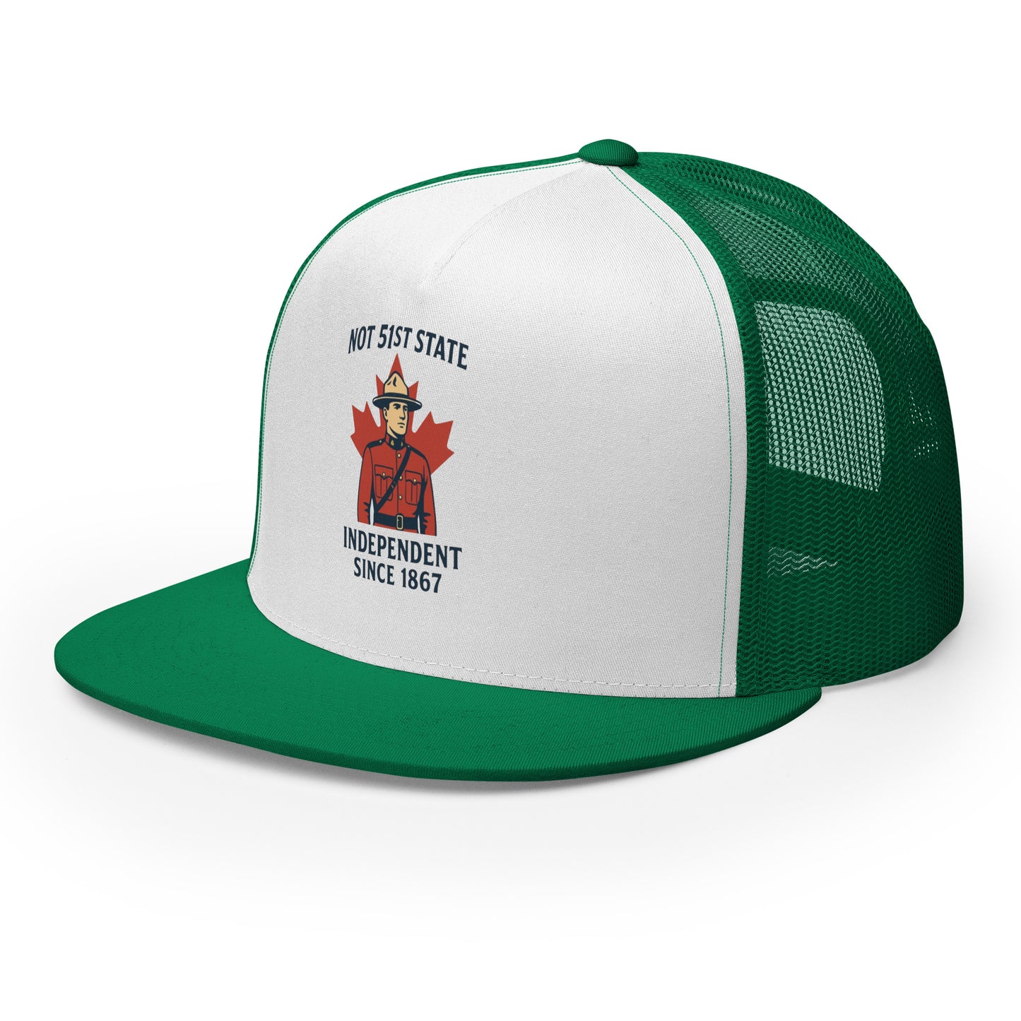 Not 51st State Mountie Trucker Cap from Rare Plus Apparel – unique movie & pop culture inspired design.