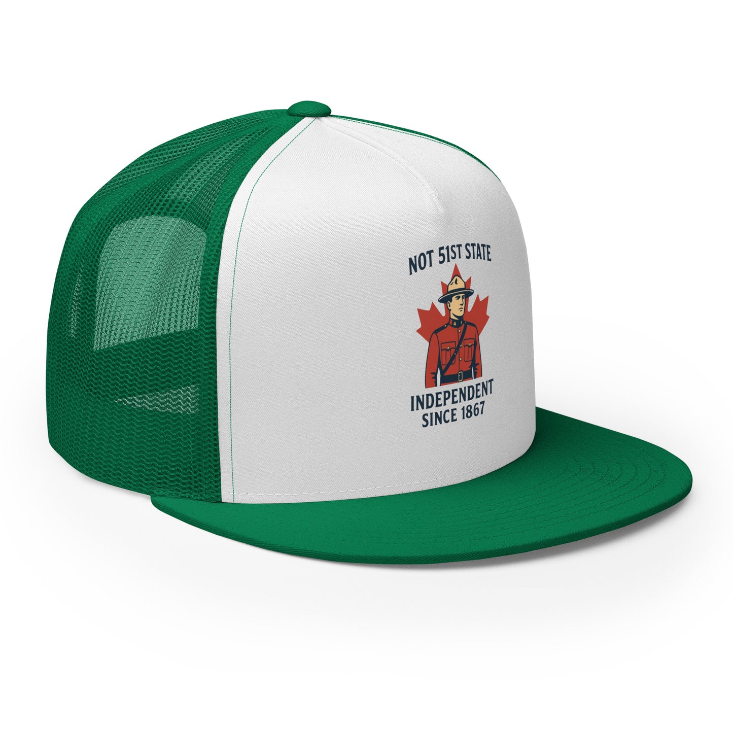 Not 51st State Mountie Trucker Cap from Rare Plus Apparel – unique movie & pop culture inspired design.