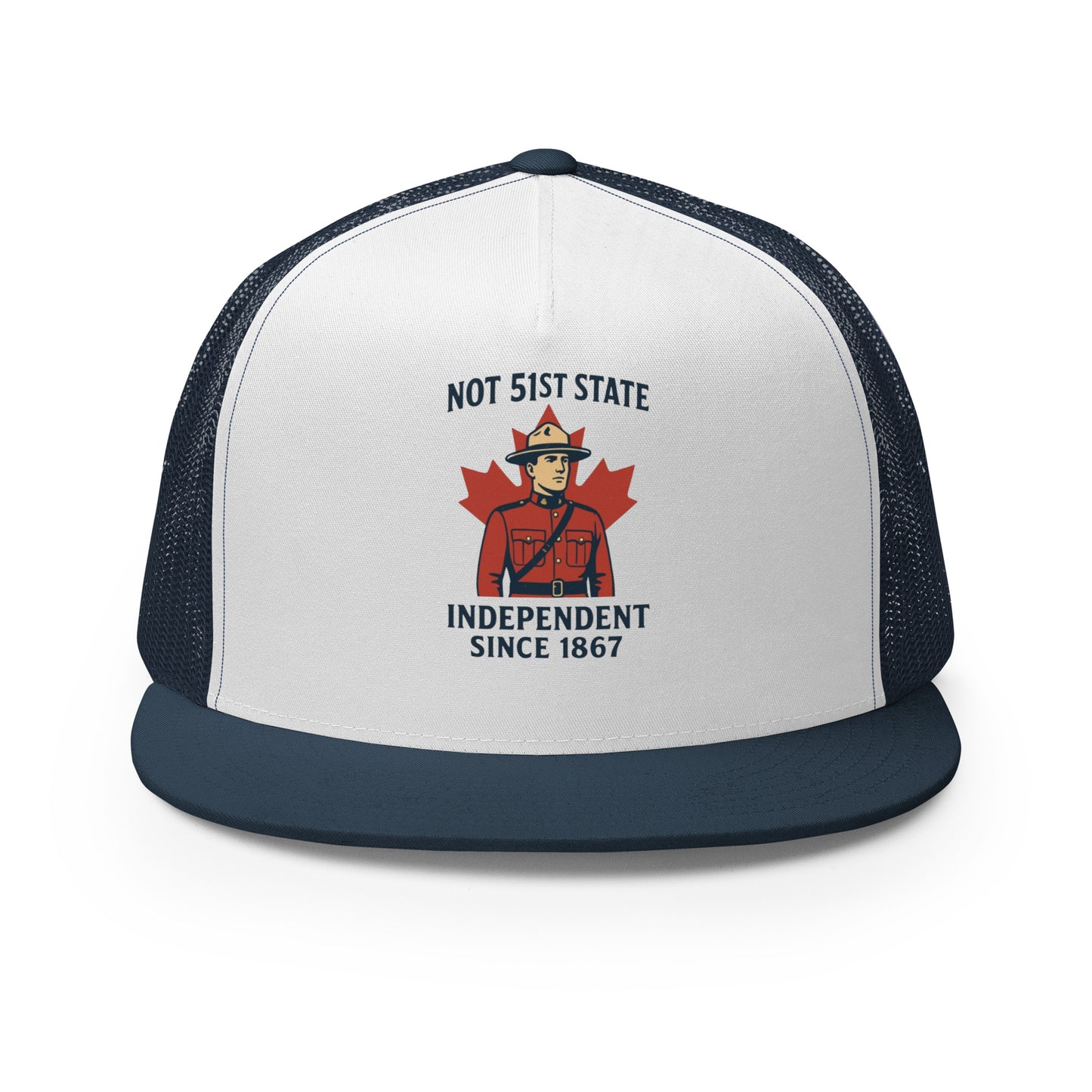 Not 51st State Mountie Trucker Cap from Rare Plus Apparel – unique movie & pop culture inspired design.