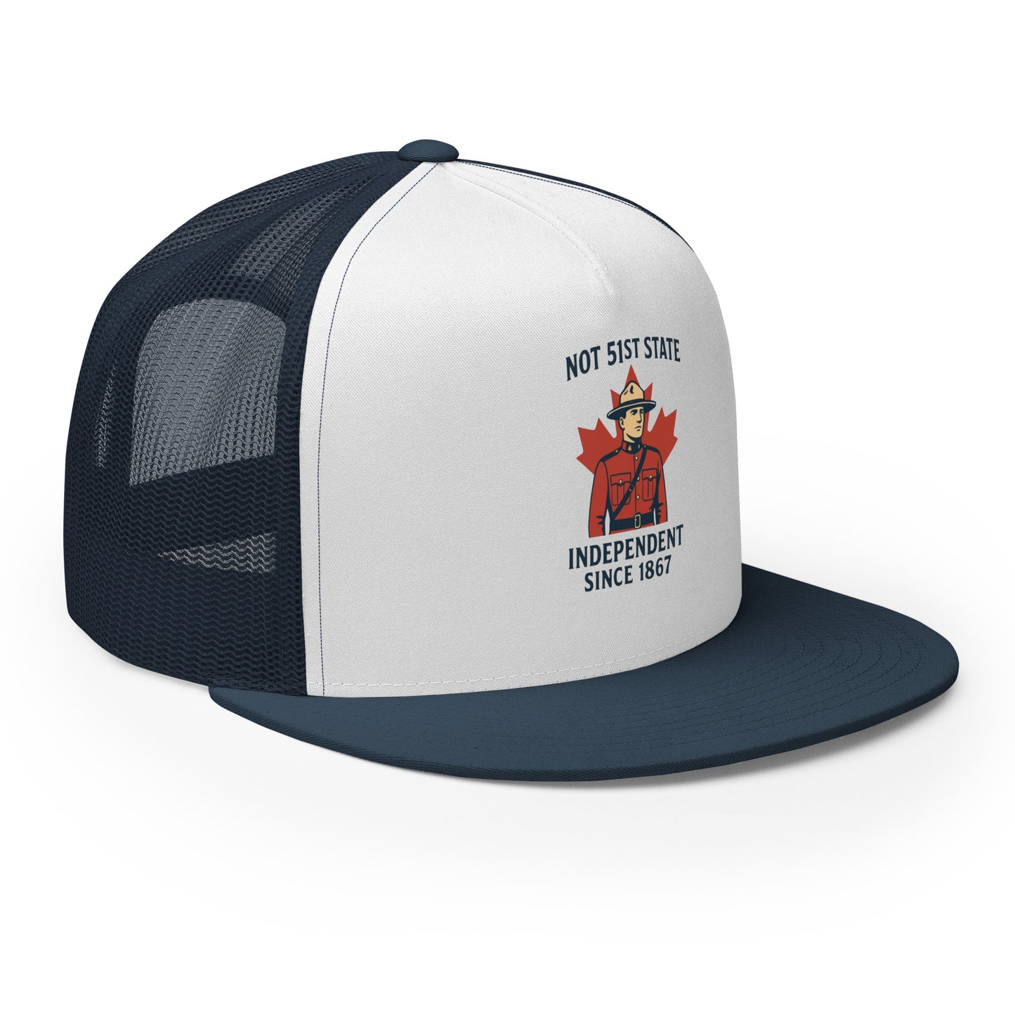 Not 51st State Mountie Trucker Cap from Rare Plus Apparel – unique movie & pop culture inspired design.
