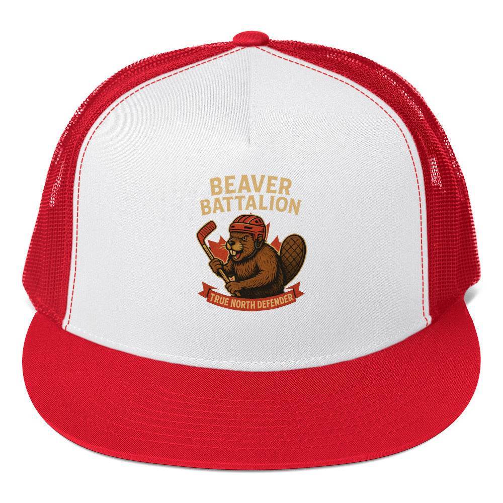 Beaver Battalion – True North Defender Trucker Cap from Rare Plus Apparel – unique movie & pop culture inspired design.
