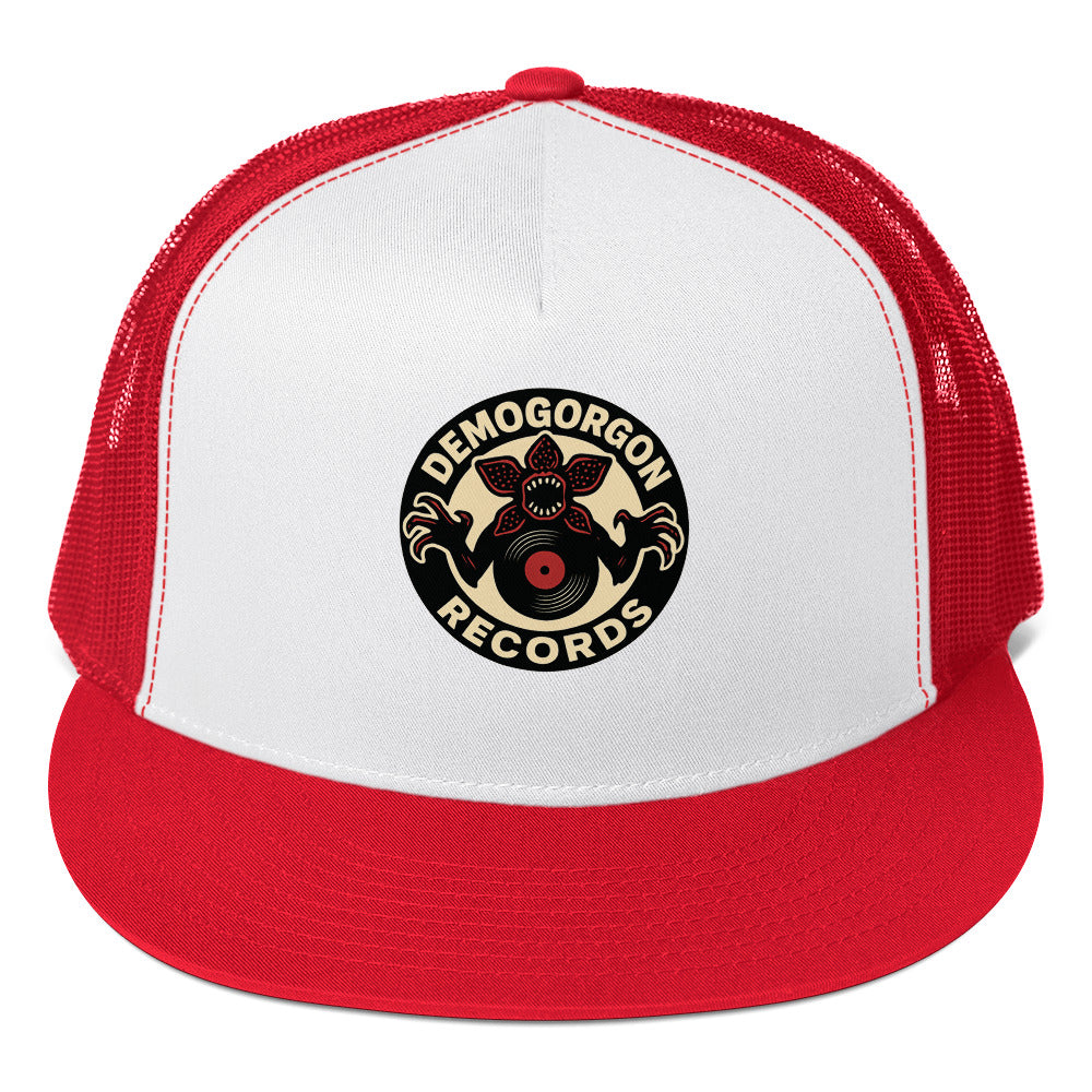 Demogorgon Records Trucker Cap from Rare Plus Apparel – unique movie & pop culture inspired design.