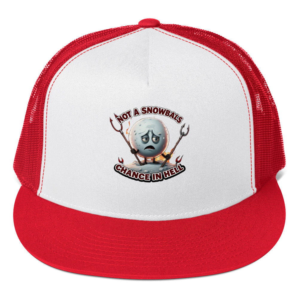 Not a Snowball’s Chance in Hell Trucker Cap from Rare Plus Apparel – unique movie & pop culture inspired design.