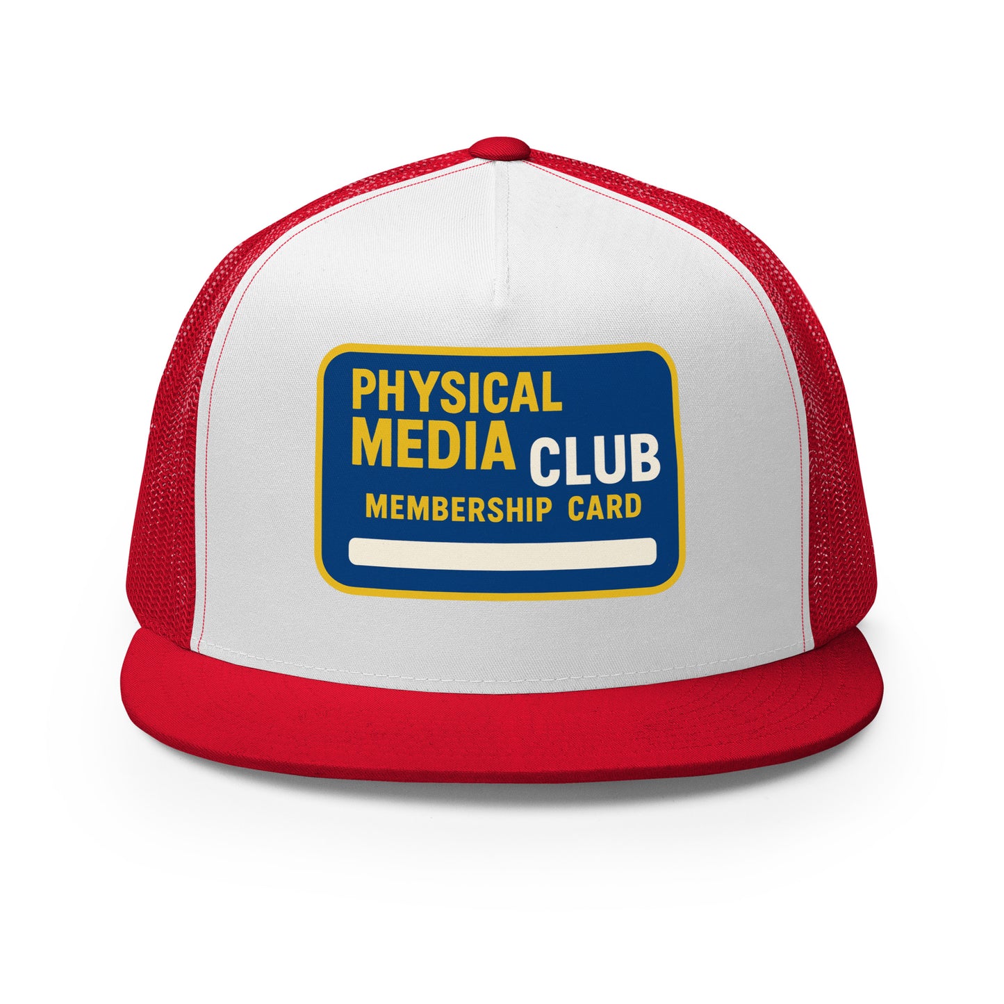 Physical Media Club Trucker Cap from Rare Plus Apparel – unique movie & pop culture inspired design.