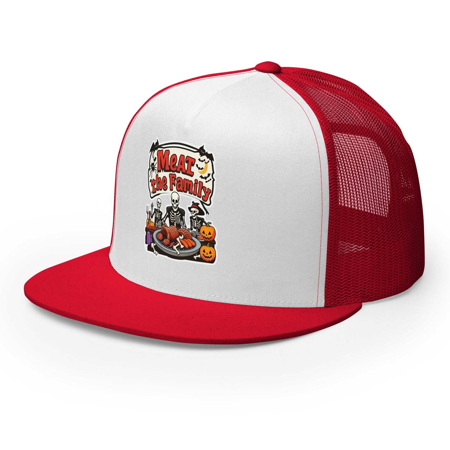 Meat The Family Trucker Cap from Rare Plus Apparel – unique movie & pop culture inspired design.