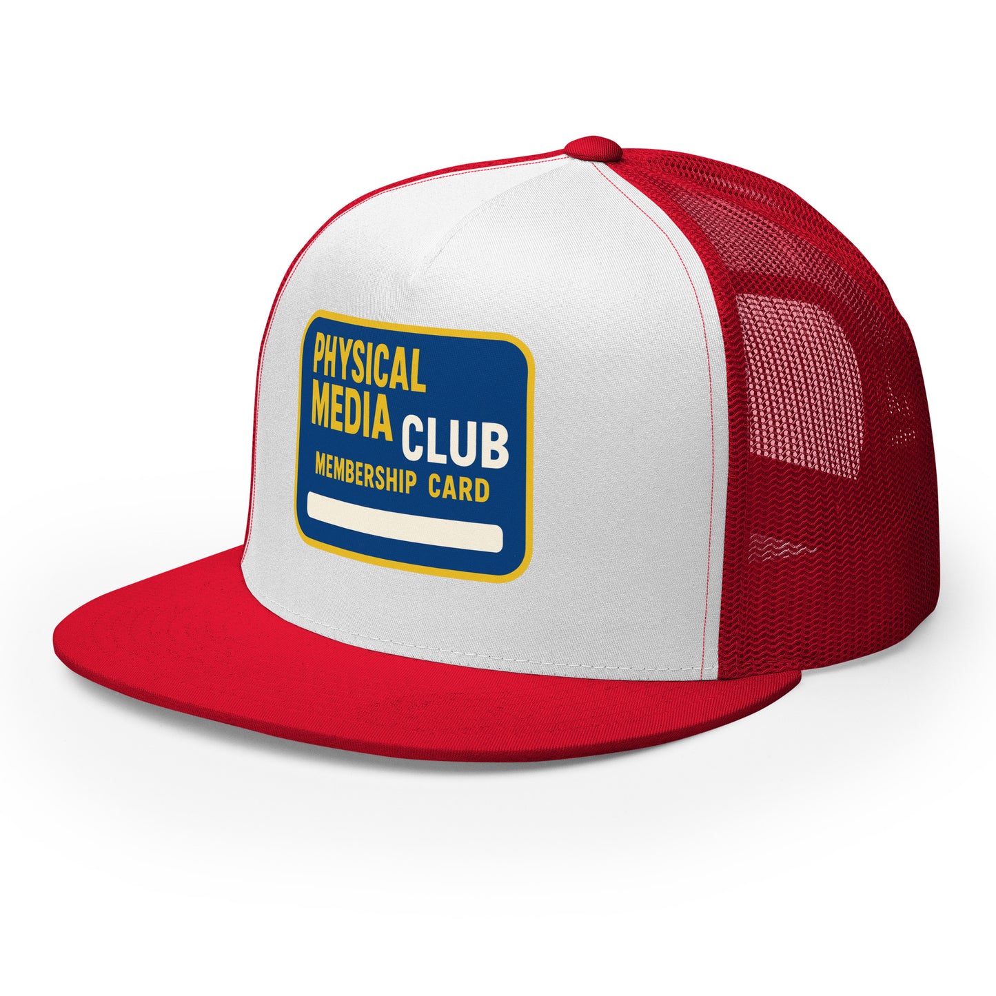 Physical Media Club Trucker Cap from Rare Plus Apparel – unique movie & pop culture inspired design.