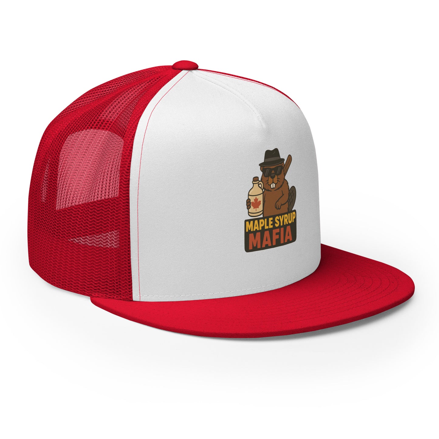 Maple Syrup Mafia Trucker Cap from Rare Plus Apparel – unique movie & pop culture inspired design.