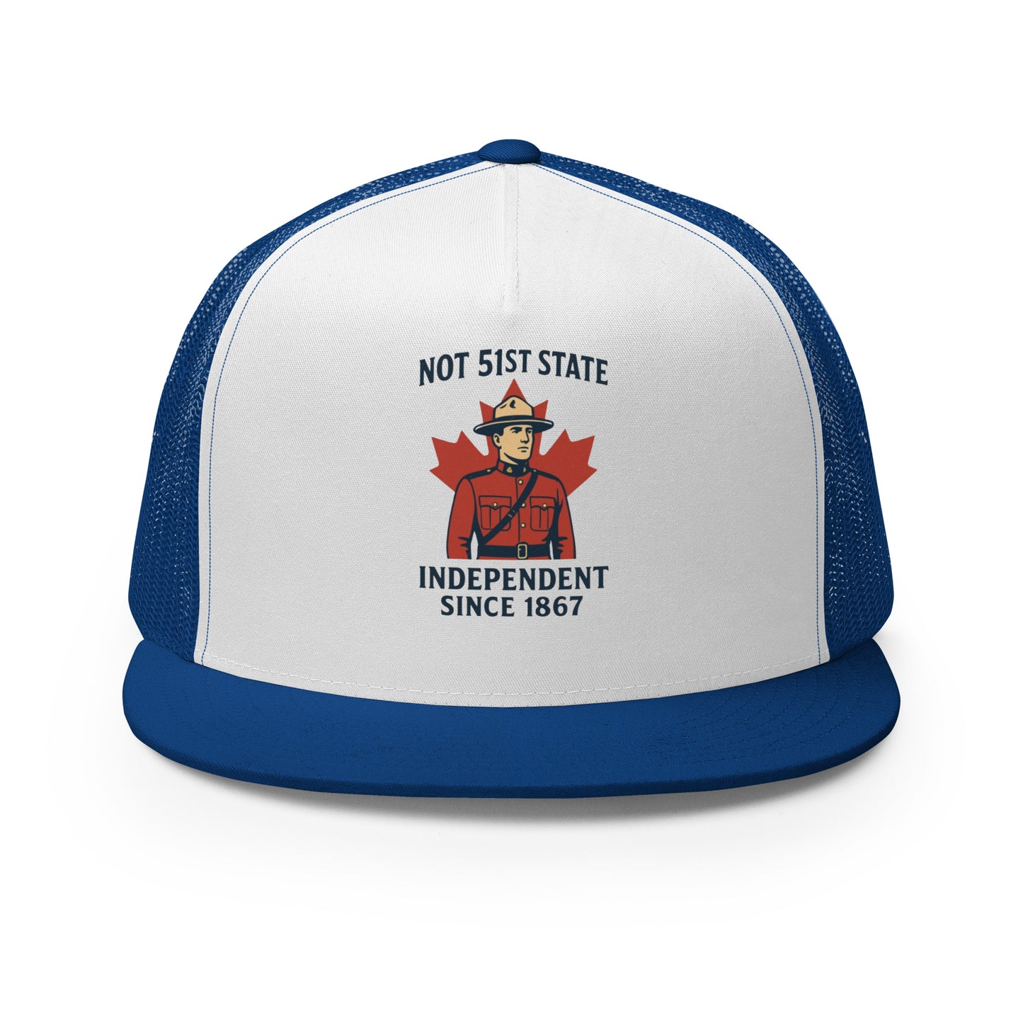 Not 51st State Mountie Trucker Cap from Rare Plus Apparel – unique movie & pop culture inspired design.
