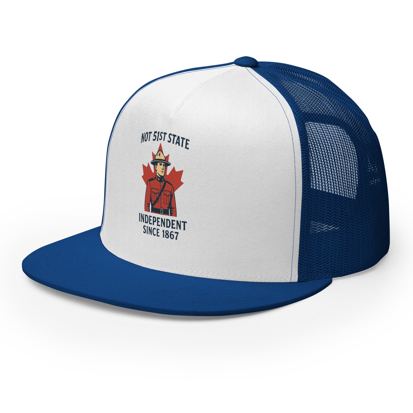 Not 51st State Mountie Trucker Cap from Rare Plus Apparel – unique movie & pop culture inspired design.