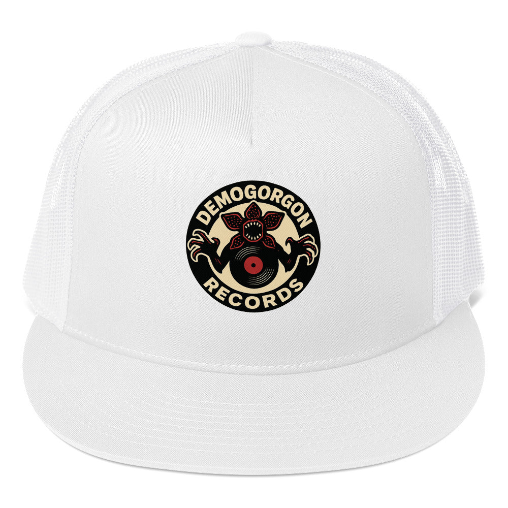 Demogorgon Records Trucker Cap from Rare Plus Apparel – unique movie & pop culture inspired design.