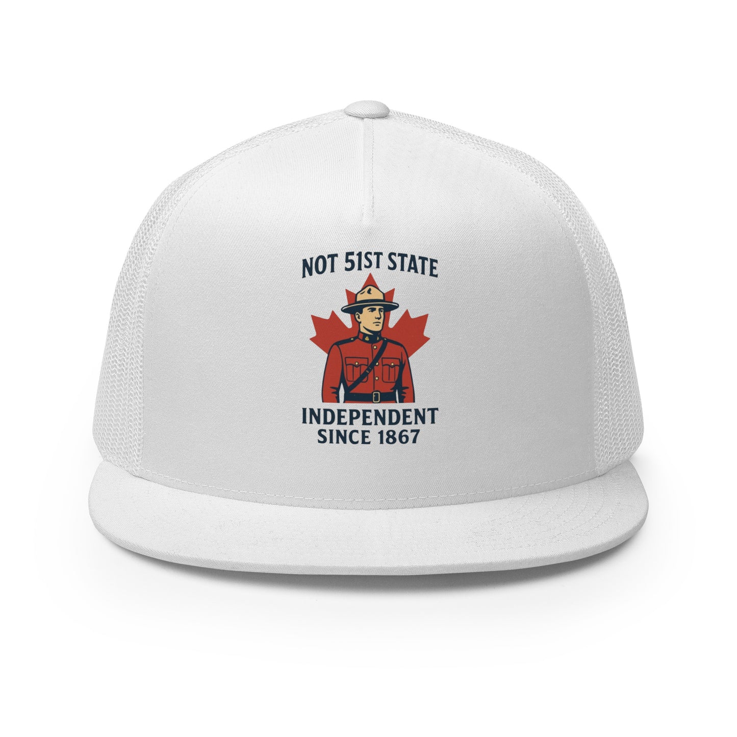 Not 51st State Mountie Trucker Cap from Rare Plus Apparel – unique movie & pop culture inspired design.