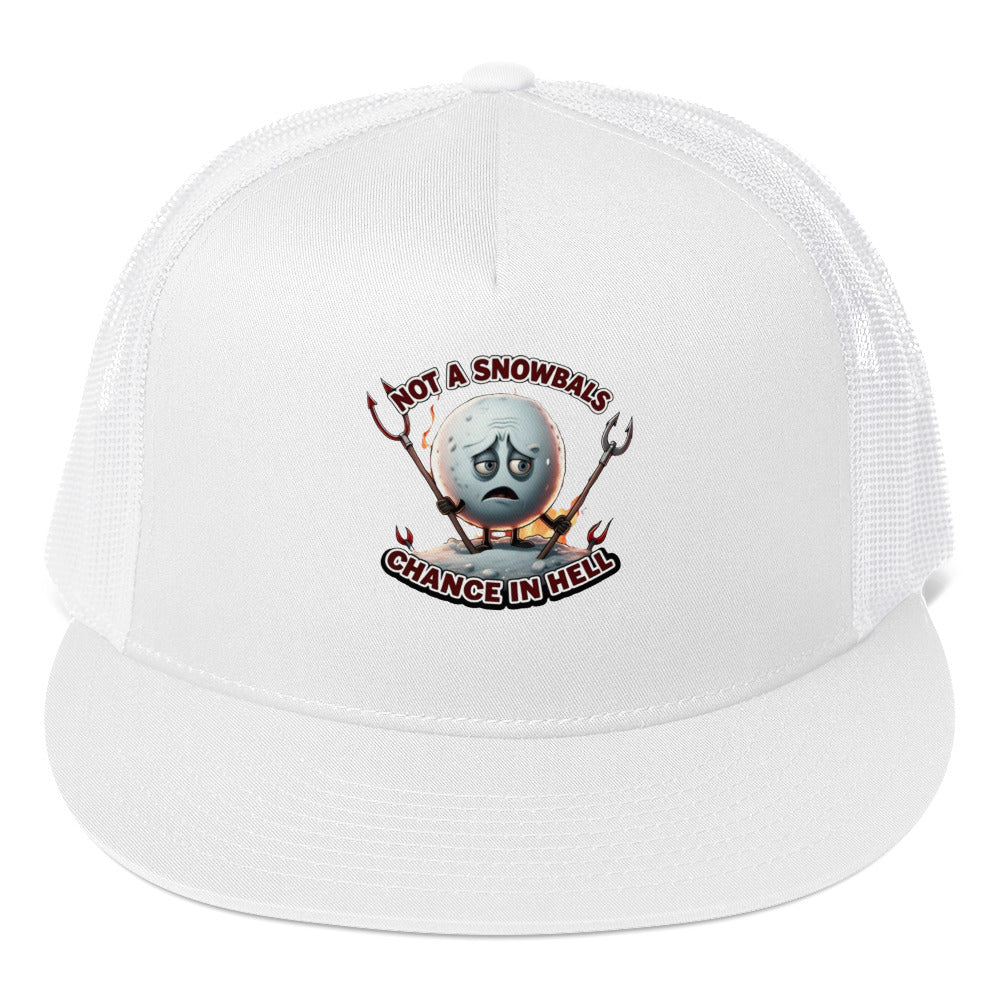 Not a Snowball’s Chance in Hell Trucker Cap from Rare Plus Apparel – unique movie & pop culture inspired design.