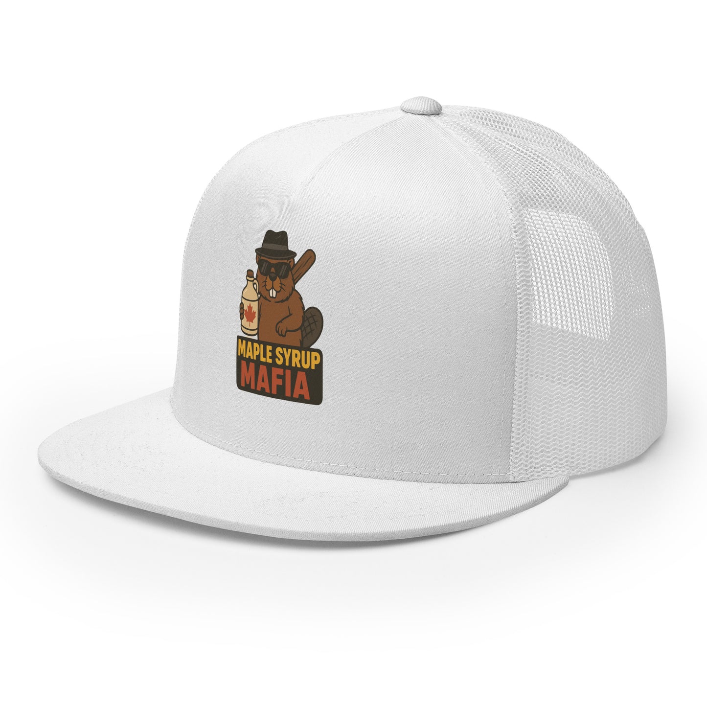 Maple Syrup Mafia Trucker Cap from Rare Plus Apparel – unique movie & pop culture inspired design.