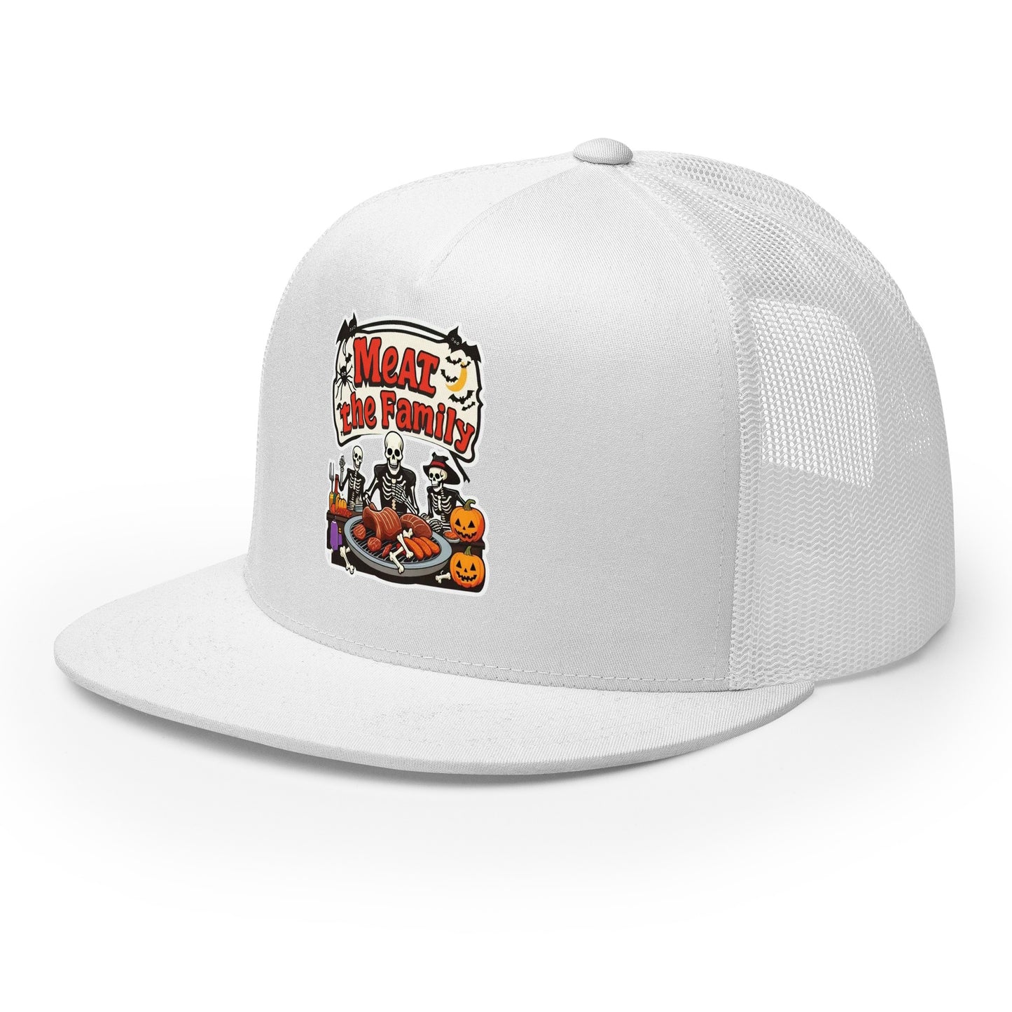 Meat The Family Trucker Cap from Rare Plus Apparel – unique movie & pop culture inspired design.