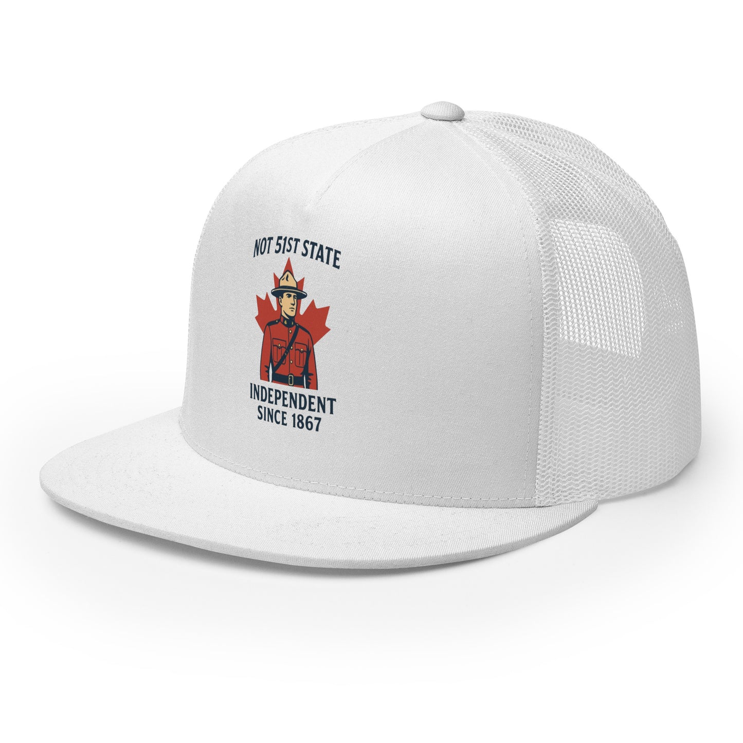 Not 51st State Mountie Trucker Cap from Rare Plus Apparel – unique movie & pop culture inspired design.
