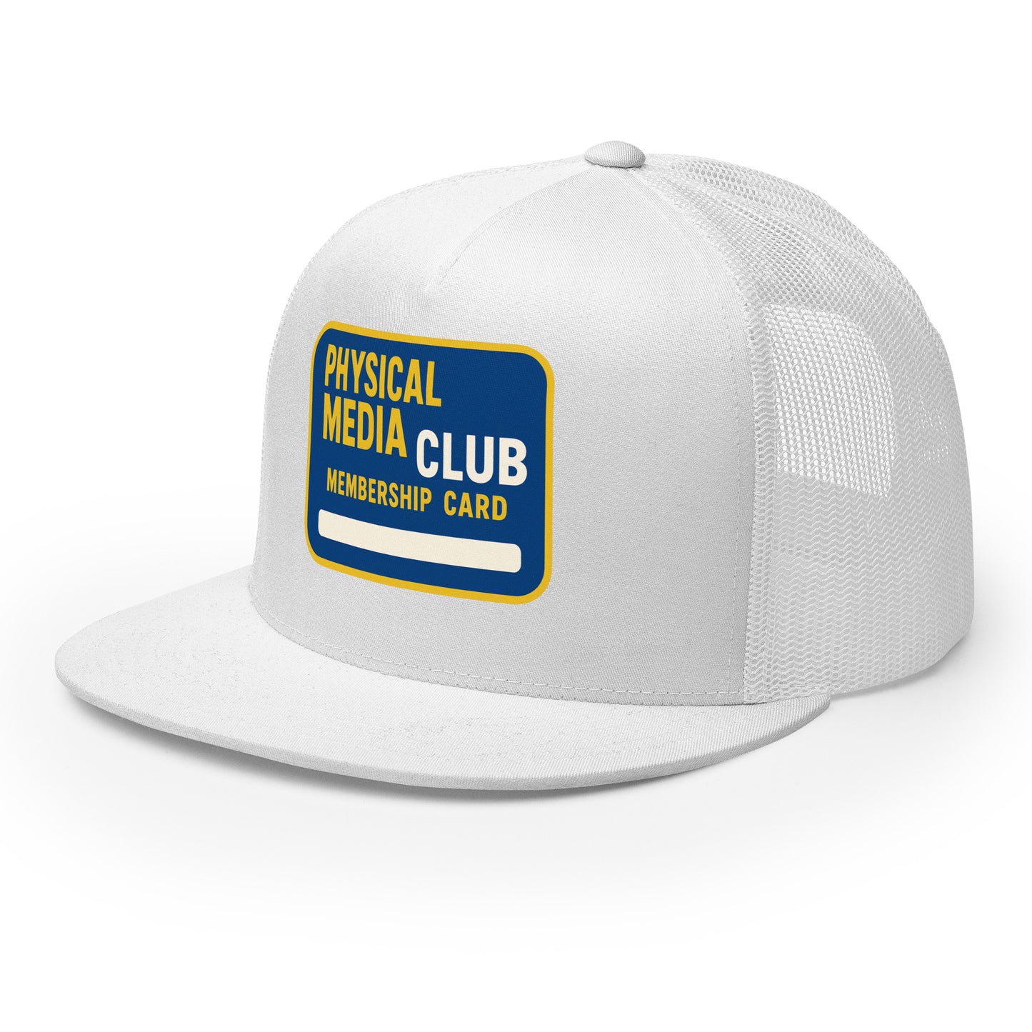 Physical Media Club Trucker Cap from Rare Plus Apparel – unique movie & pop culture inspired design.