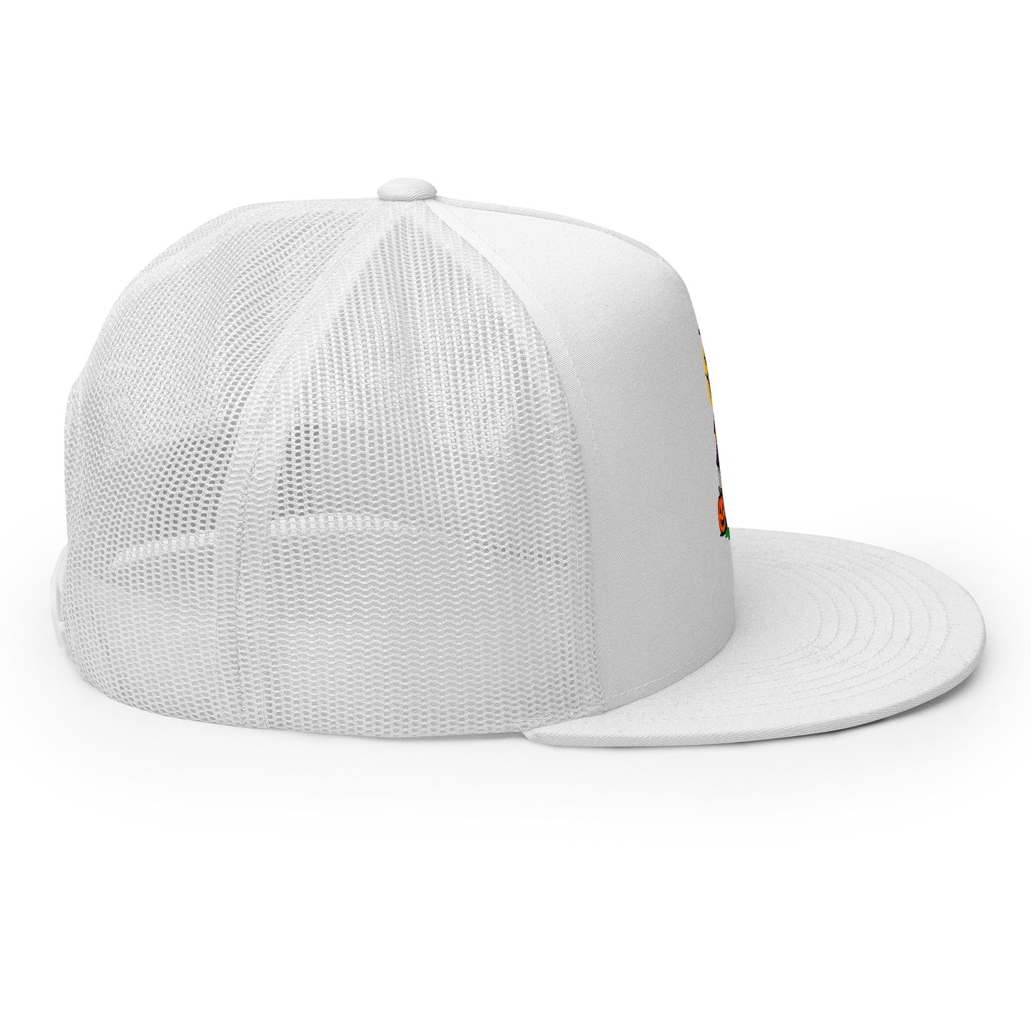 Haunted Halloween House Trucker Cap from Rare Plus Apparel – unique movie & pop culture inspired design.