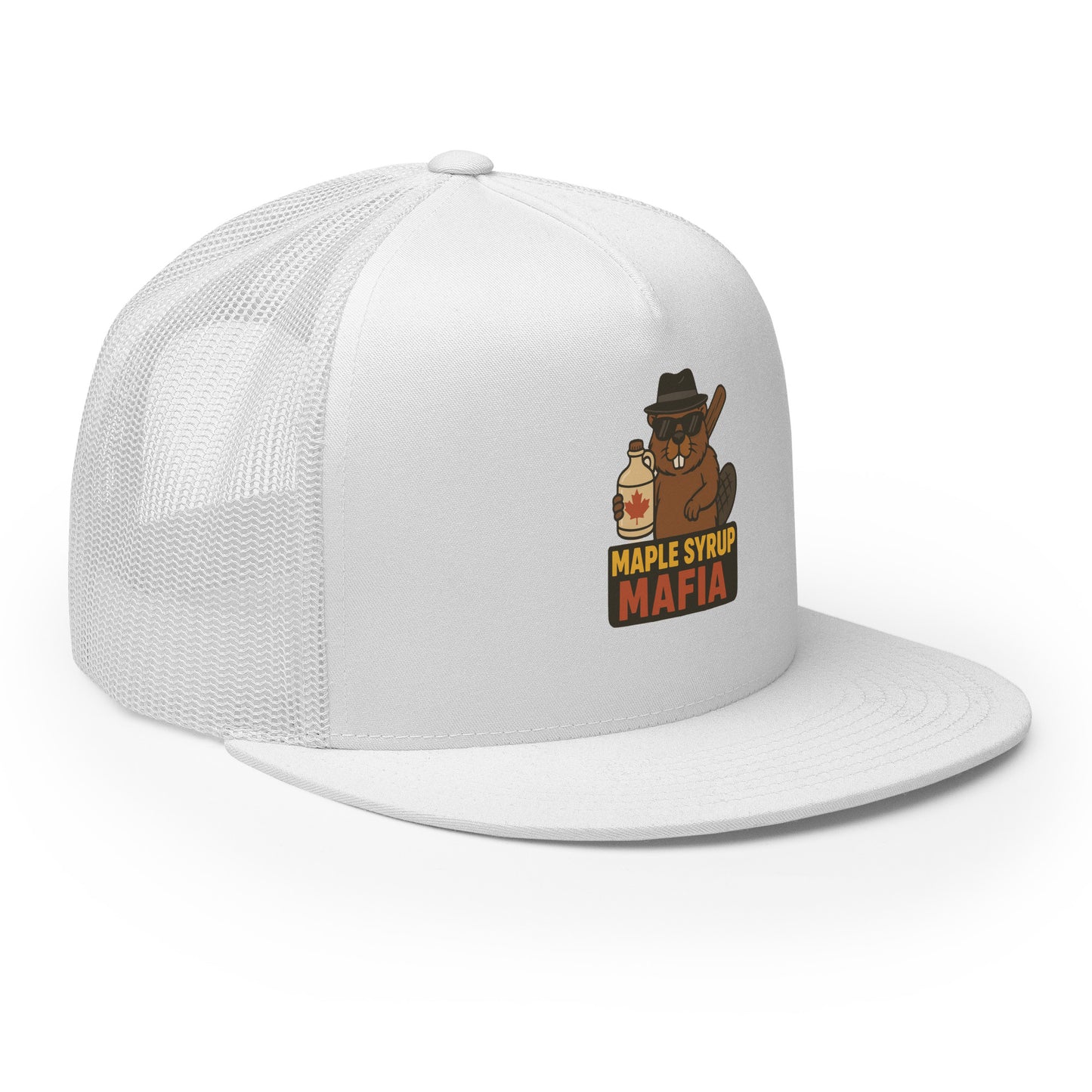Maple Syrup Mafia Trucker Cap from Rare Plus Apparel – unique movie & pop culture inspired design.