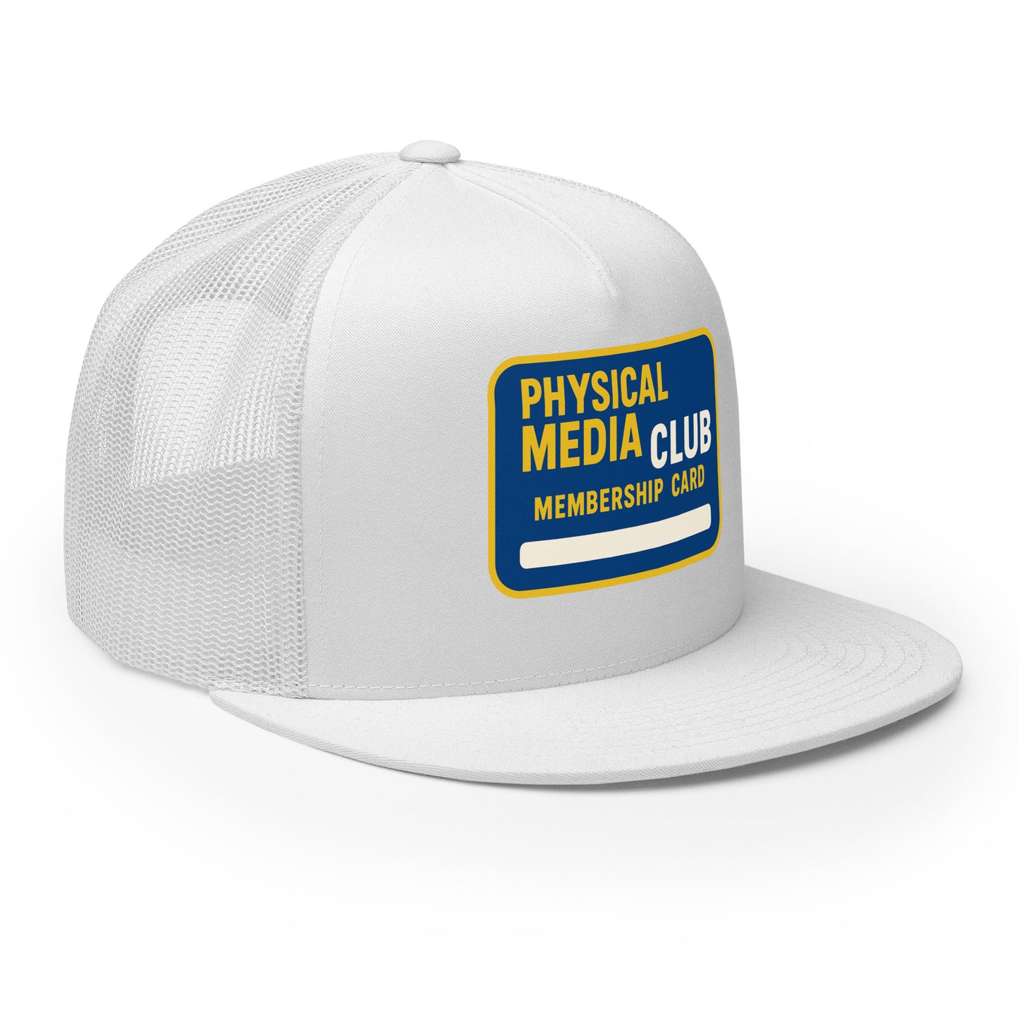 Physical Media Club Trucker Cap from Rare Plus Apparel – unique movie & pop culture inspired design.