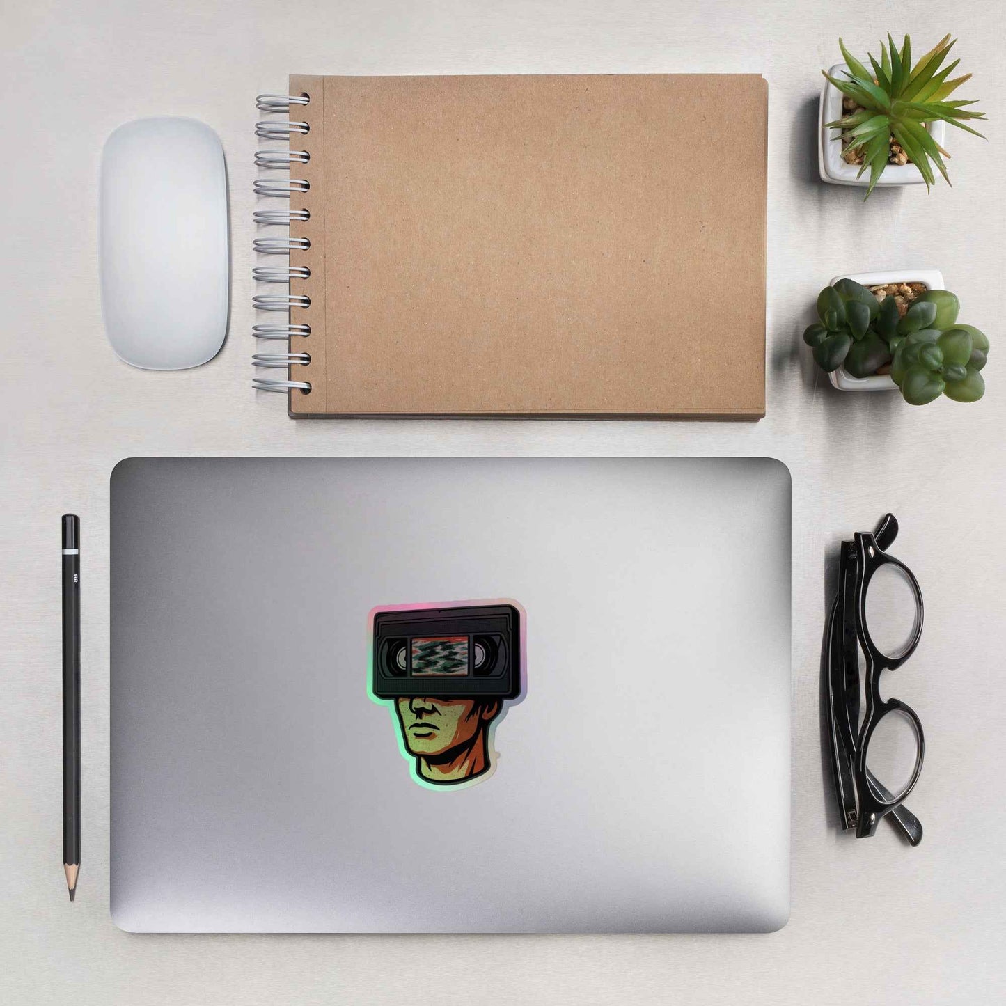 Tape Head Retro VHS Horror Design Holographic stickers