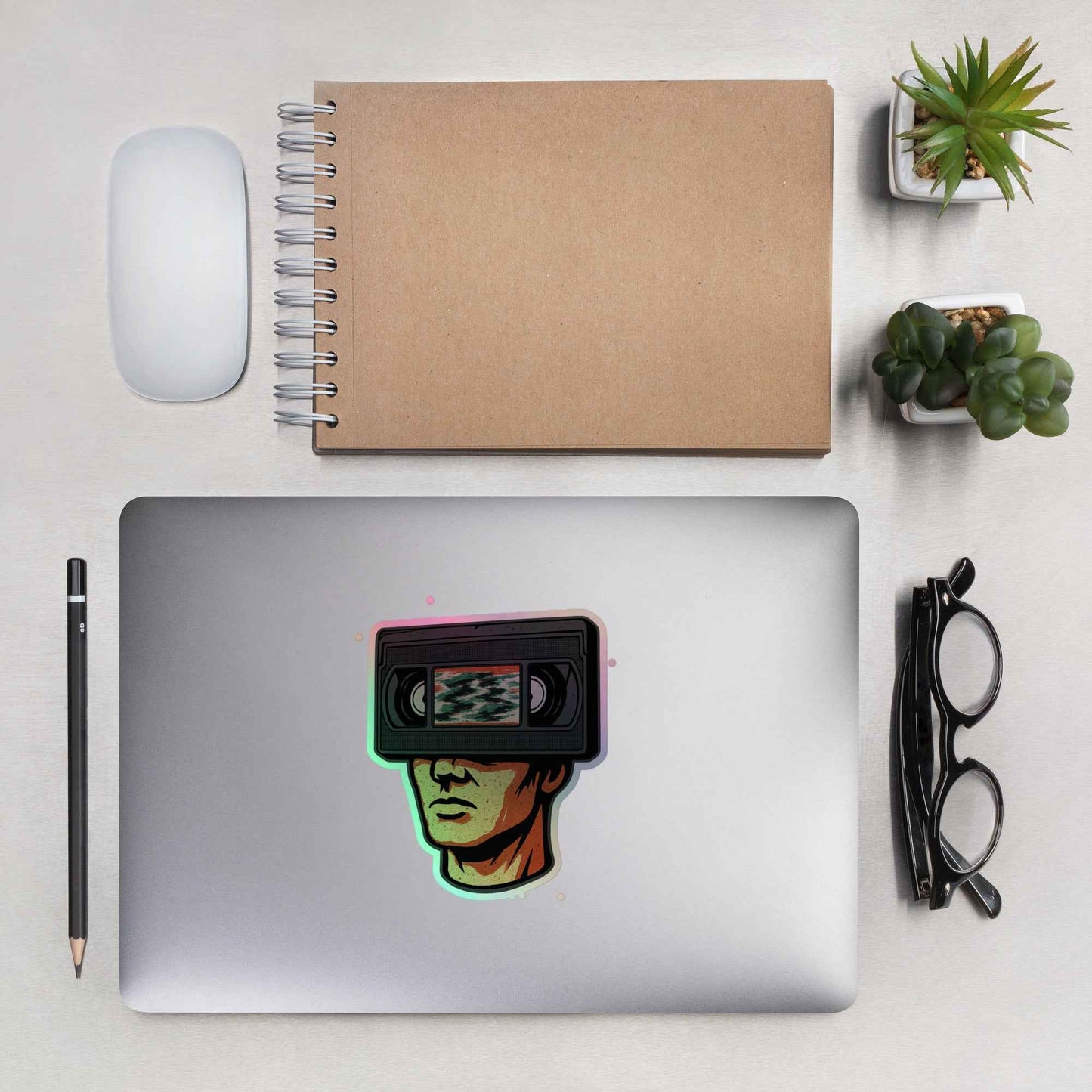 Tape Head Retro VHS Horror Design Holographic stickers