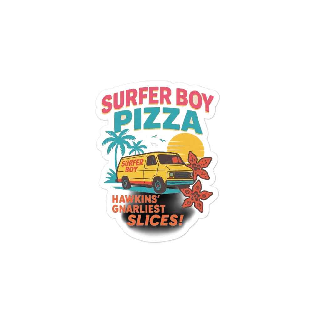 Stranger Things Inspired Surfer Boy Pizza Bubble-free stickers