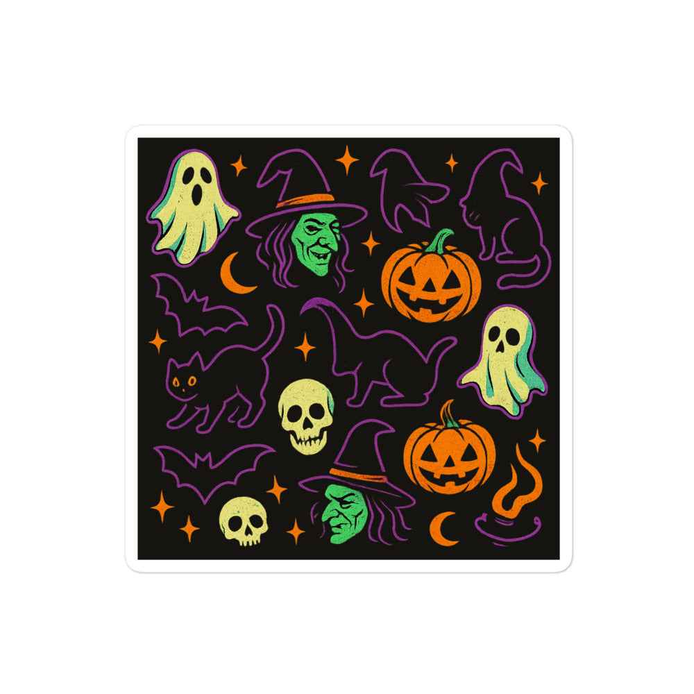 Haunted Halloween Havoc 80s Icon All-Over Print Bubble-free stickers