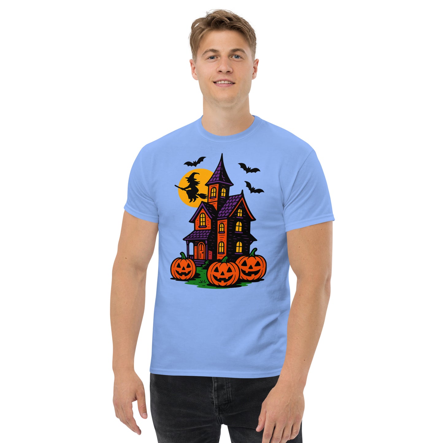 Haunted Halloween House Unisex classic tee from Rare Plus Apparel – unique movie & pop culture inspired design.